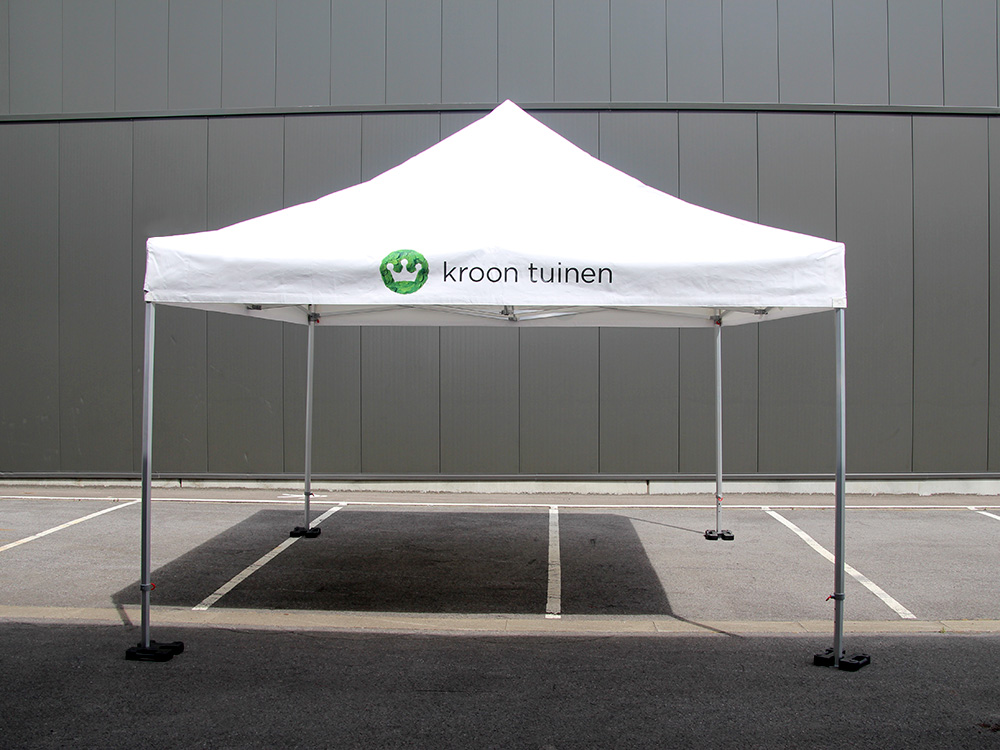 Tente pliante 3x3 en PVC avec impression sur les volants pour Kroon Tuinen.