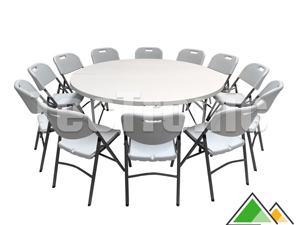 Table ronde pliable 180 cm avec 12 chaises