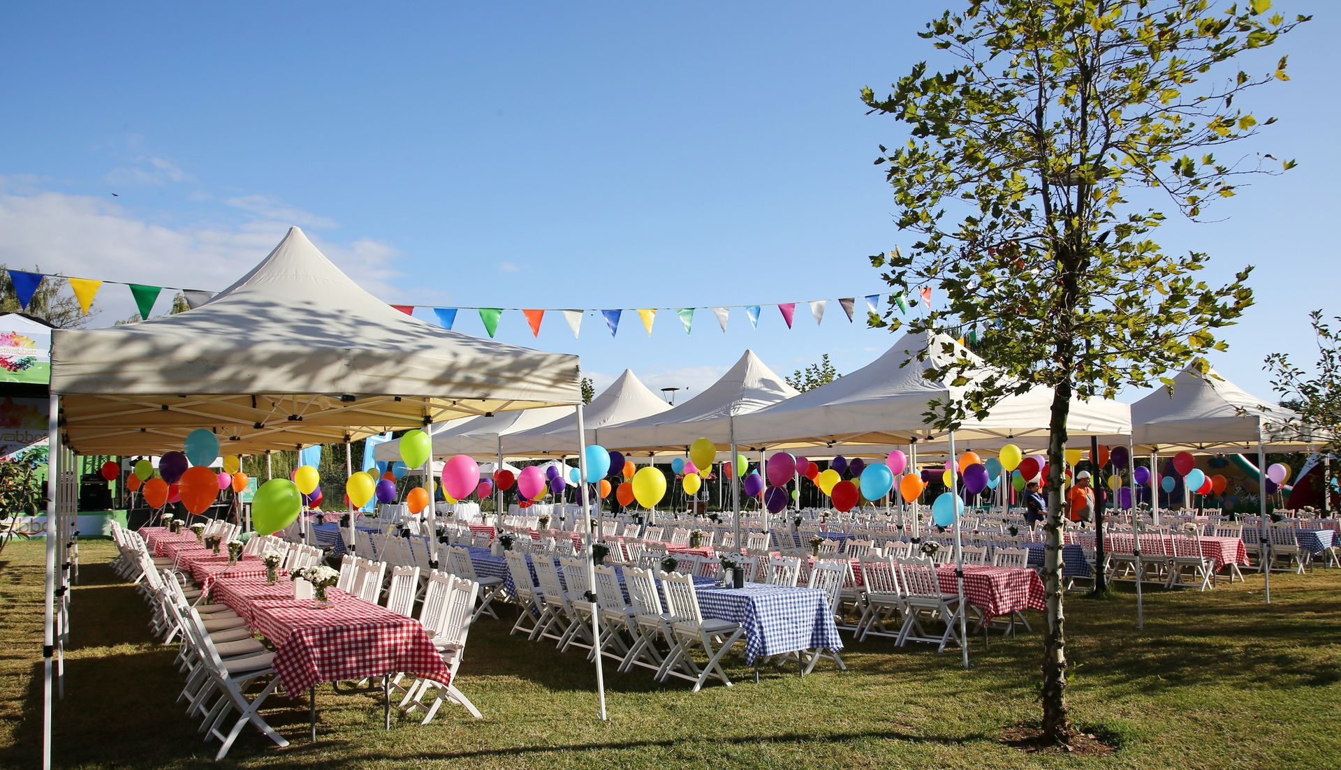 Fête sous des tentes pliantes