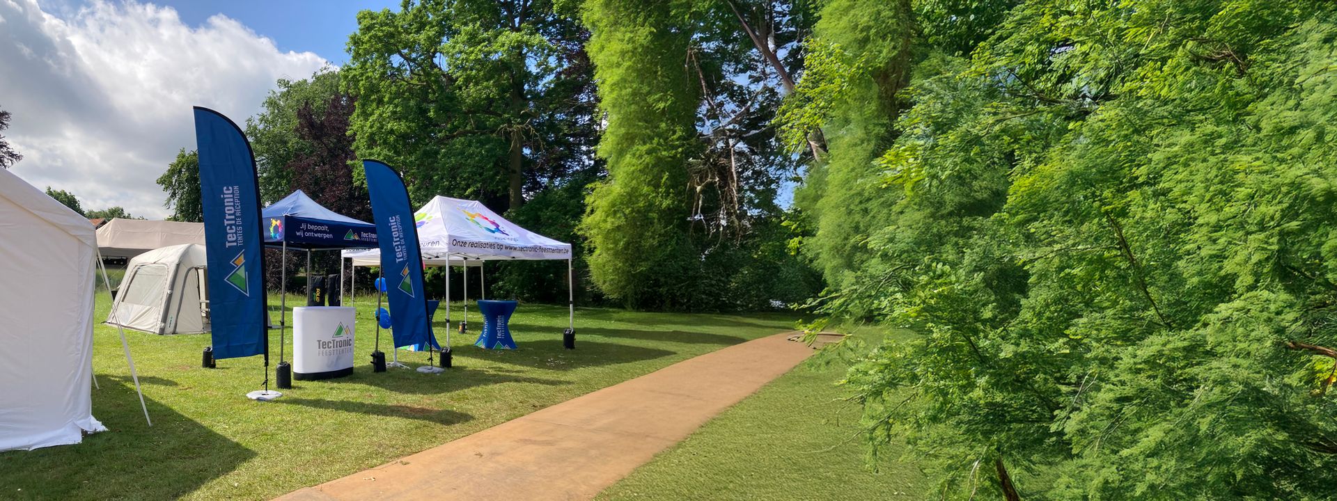 TecTronic Feesttenten tentes pliantes imprimées, drapeaux de plage, housses de table de fête et comptoir gonflable