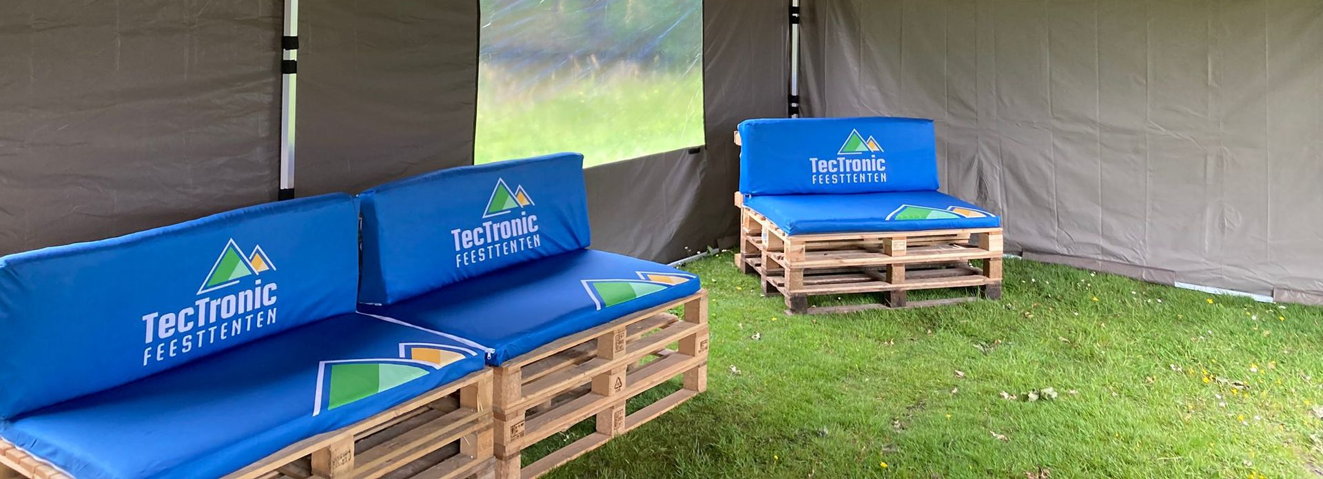 Tentes de réception TecTronic housses extensibles imprimées, coussins pour palettes