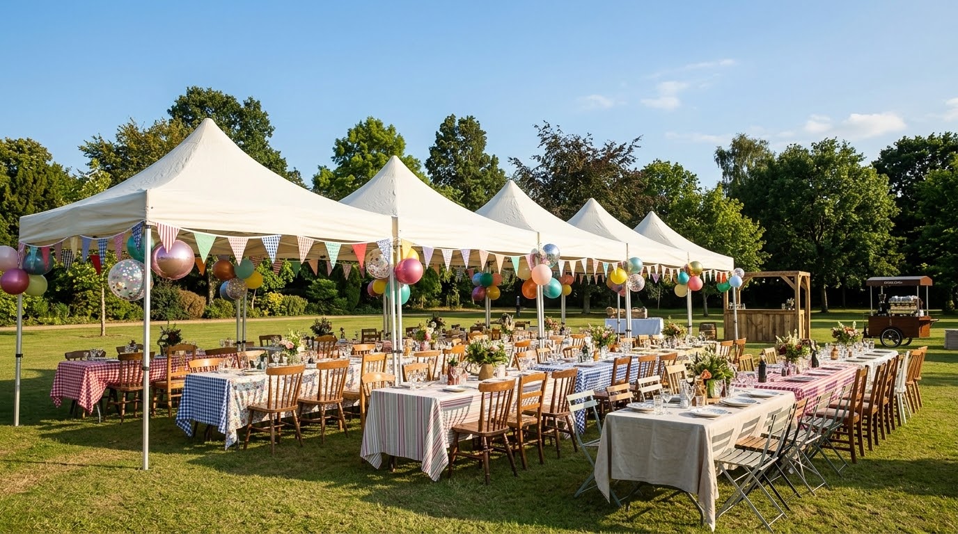 Fête sous des tentes pliantes