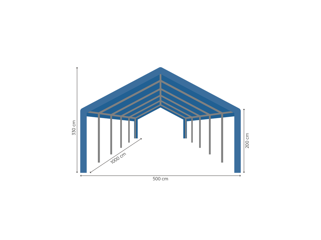 Opslagtent 5 x 10 m afmetingen