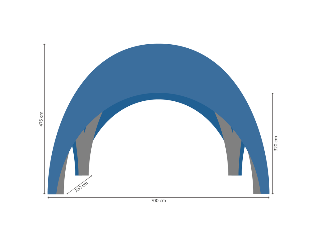 TecTronic inflatable Xspider 7 x 7 m tent afmetingen