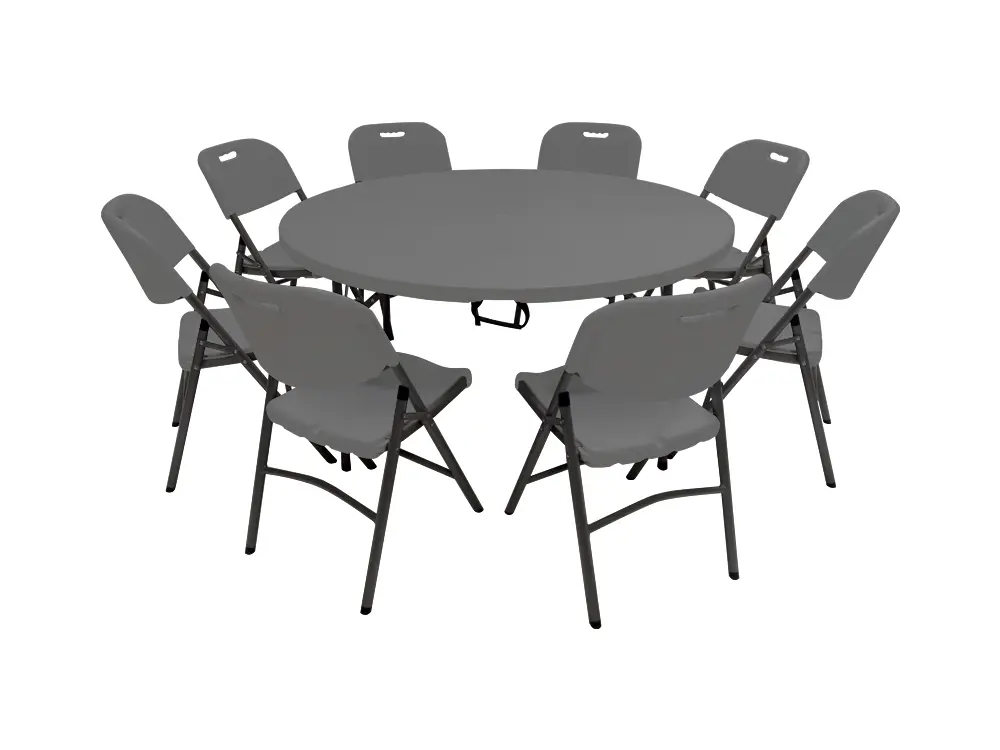 Pack promotionnel - Table ronde 150 cm, 8 chaises pliantes pro
