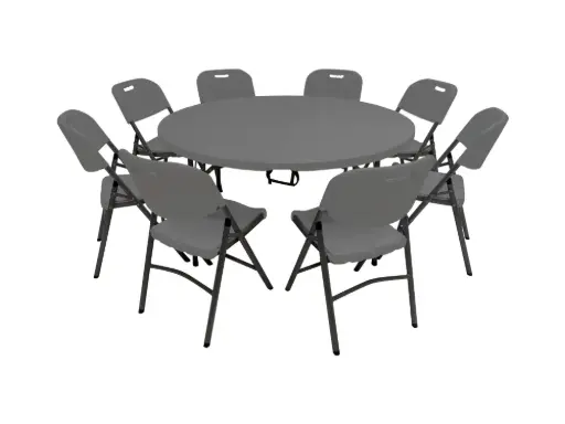 Pack promotionnel - Table ronde 150 cm, 8 chaises pliantes pro