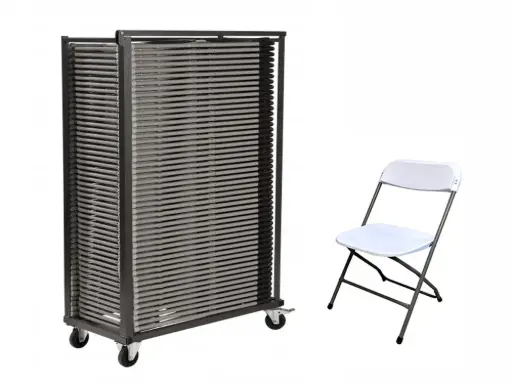 Fin de série : 50 chaises pliantes blanches + chariot de transport