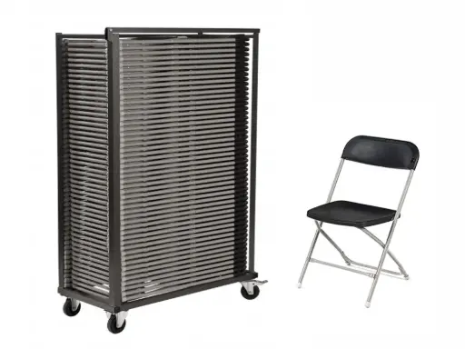 Fin de série : 50 chaises pliantes noir/gris + chariot de transport